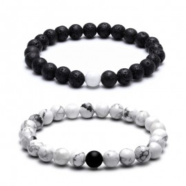 TANGYIN Charm Couple Bracelet 8mm Black White Natural Lava Stones Beads Beaded Bracelets Bangles For Men Women Jewelry Pulseras