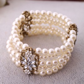 Fashion Layered Simulated Pearl Bracelet Jewelry Women Beaded Elastic Bridal Bracelet