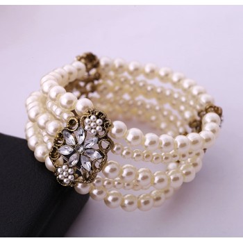 Fashion Layered Simulated Pearl Bracelet Jewelry Women Beaded Elastic Bridal Bracelet
