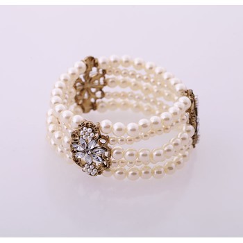 Fashion Layered Simulated Pearl Bracelet Jewelry Women Beaded Elastic Bridal Bracelet