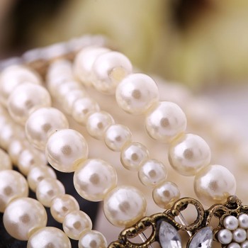 Fashion Layered Simulated Pearl Bracelet Jewelry Women Beaded Elastic Bridal Bracelet