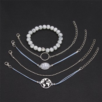 ZORCVENS Round Heart Earth Map Bead Charm Bracelets For Women 2019 Boho Crystal Stone Infinite Chain Bracelet Jewelry