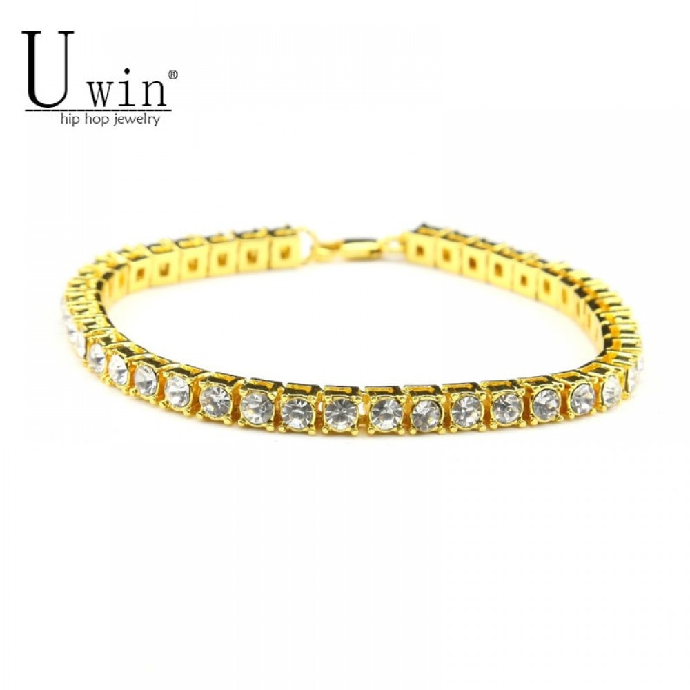 UWIN 8inch Hip hop Men Bracelet Silver/Gold Iced Out 1 Row Rhinestones Chain Bling Crystal Bracelet Women 20cm Drop Shipping