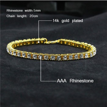 UWIN 8inch Hip hop Men Bracelet Silver/Gold Iced Out 1 Row Rhinestones Chain Bling Crystal Bracelet Women 20cm Drop Shipping