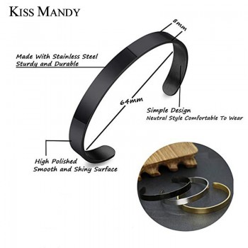 KISS MANDY 8mm Width Surface Men and Women Bracelets Bangle Stainless Steel Bracelet Free Engrave DIY Jewelry Accessories KB301