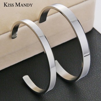 KISS MANDY 8mm Width Surface Men and Women Bracelets Bangle Stainless Steel Bracelet Free Engrave DIY Jewelry Accessories KB301