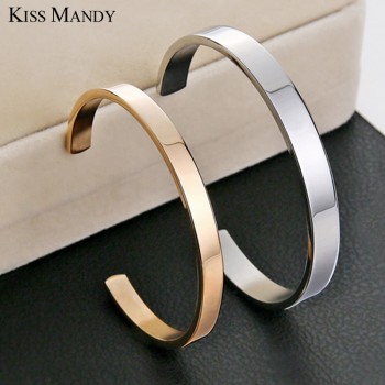 KISS MANDY 8mm Width Surface Men and Women Bracelets Bangle Stainless Steel Bracelet Free Engrave DIY Jewelry Accessories KB301