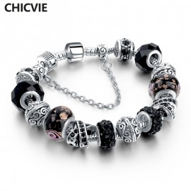 CHICVIE Black Crystal Chain Link Bracelets For Women Female Charm Custom Bracelets amp; Bangles DIY Silver Color Jewelry SBR160014