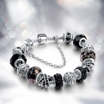CHICVIE Black Crystal Chain Link Bracelets For Women Female Charm Custom Bracelets amp; Bangles DIY Silver Color Jewelry SBR160014