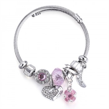 Charm Women Bracelet Silver Color Chain Red Lips Big Heart Crystal Bead Female Cuff Bracelets amp; Bangles Jewelry Valentines Gift