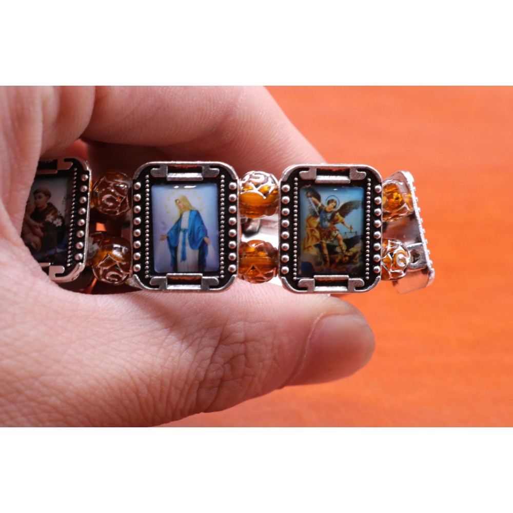 Catholic alloy adhesive Jesus sage Maria + plastic rose Bead Bracelet  Free delivery