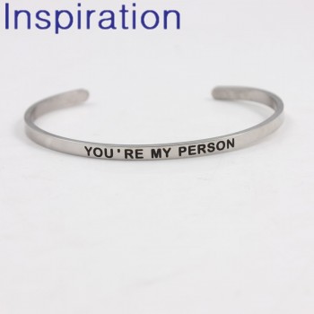 YOURE MY PERSON 4mm Width Mantra Bracelets Bangles 316L Stainless Steel Bangles Positive Inspirational Quotes Bracelets