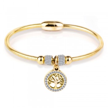 Hollow Tree Flower Bracelets For Women Stainless Steel Crystal Charm Bracelets Magnet Bangles