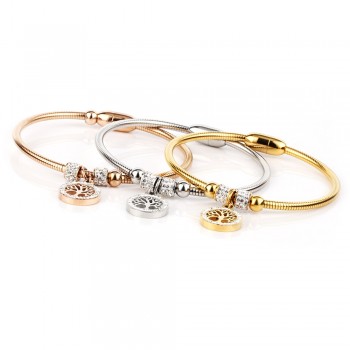 Hollow Tree Flower Bracelets For Women Stainless Steel Crystal Charm Bracelets Magnet Bangles