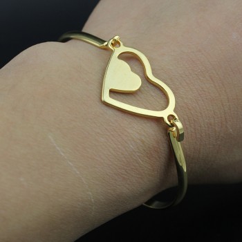 Hapiship Gold Color Stainless Steel Heart Round Love Bangle Bracelet For Women Men Jewelry Gift Pulseras Mujer Brazaletes BX35