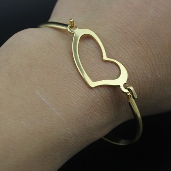 Hapiship Gold Color Stainless Steel Heart Round Love Bangle Bracelet For Women Men Jewelry Gift Pulseras Mujer Brazaletes BX35