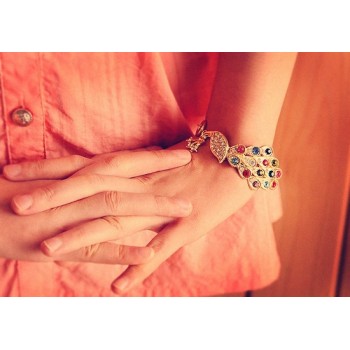 Linnor New Fashion Charm Gold Alloy Colorful Peacock Bracelet Mujer Rainbow Bangles Crystal Jewelry Braclet for Women Gift