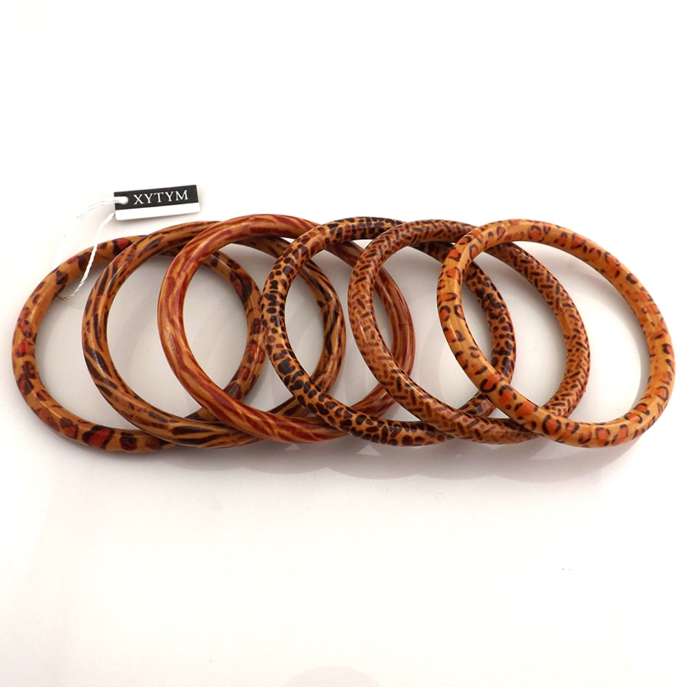 Wholesale 24pcs Leopard Painted Wood Bangle Free Shipping, Guaranteed Chinese Antique Bangle