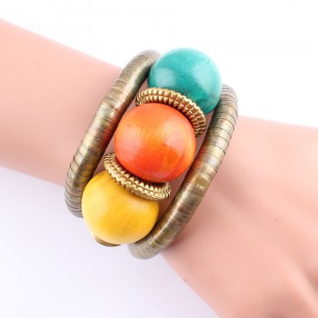 Fashion Jewelry Multilayer Adjustable Snake Bracelets Colorful Big Wood Beads Bangles For Clothing Accessories Wholesale B592