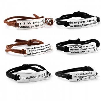 She Believed She Could So She Did Bracelets Simple Round message reminder  Bangles Leather inspiring Bracelet encourage chain