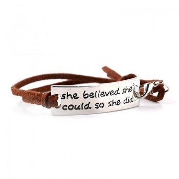 She Believed She Could So She Did Bracelets Simple Round message reminder  Bangles Leather inspiring Bracelet encourage chain