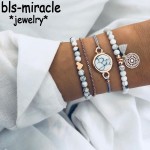 Bls-miracle Boho Round stone tassel Charm Bracelets Set For Women New Fashion Beads Chain Bracelet DIY Handmade Jewelry Gift