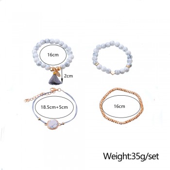 Bls-miracle Boho Round stone tassel Charm Bracelets Set For Women New Fashion Beads Chain Bracelet DIY Handmade Jewelry Gift