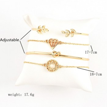 4 Pcs/ Set Bohemian Leaves Knot Round Chain Opening Gold Bracelet Set Women Fashion Apparel Jewelry Valentines Day Gift