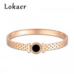 Lokaer Classic Black Acrylic Roman Letter Titanium Steel Bangles Bracelets Vintage Hollow Women Bangle Jewelry B170100733R