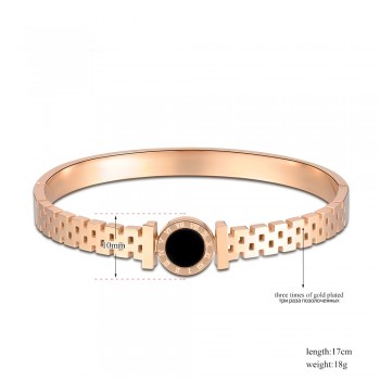 Lokaer Classic Black Acrylic Roman Letter Titanium Steel Bangles Bracelets Vintage Hollow Women Bangle Jewelry B170100733R