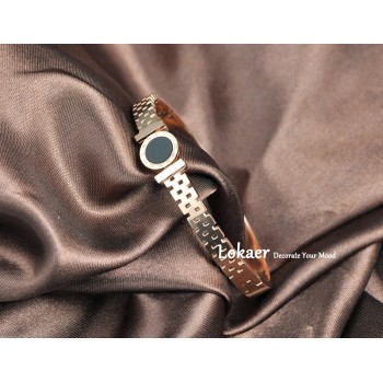 Lokaer Classic Black Acrylic Roman Letter Titanium Steel Bangles Bracelets Vintage Hollow Women Bangle Jewelry B170100733R