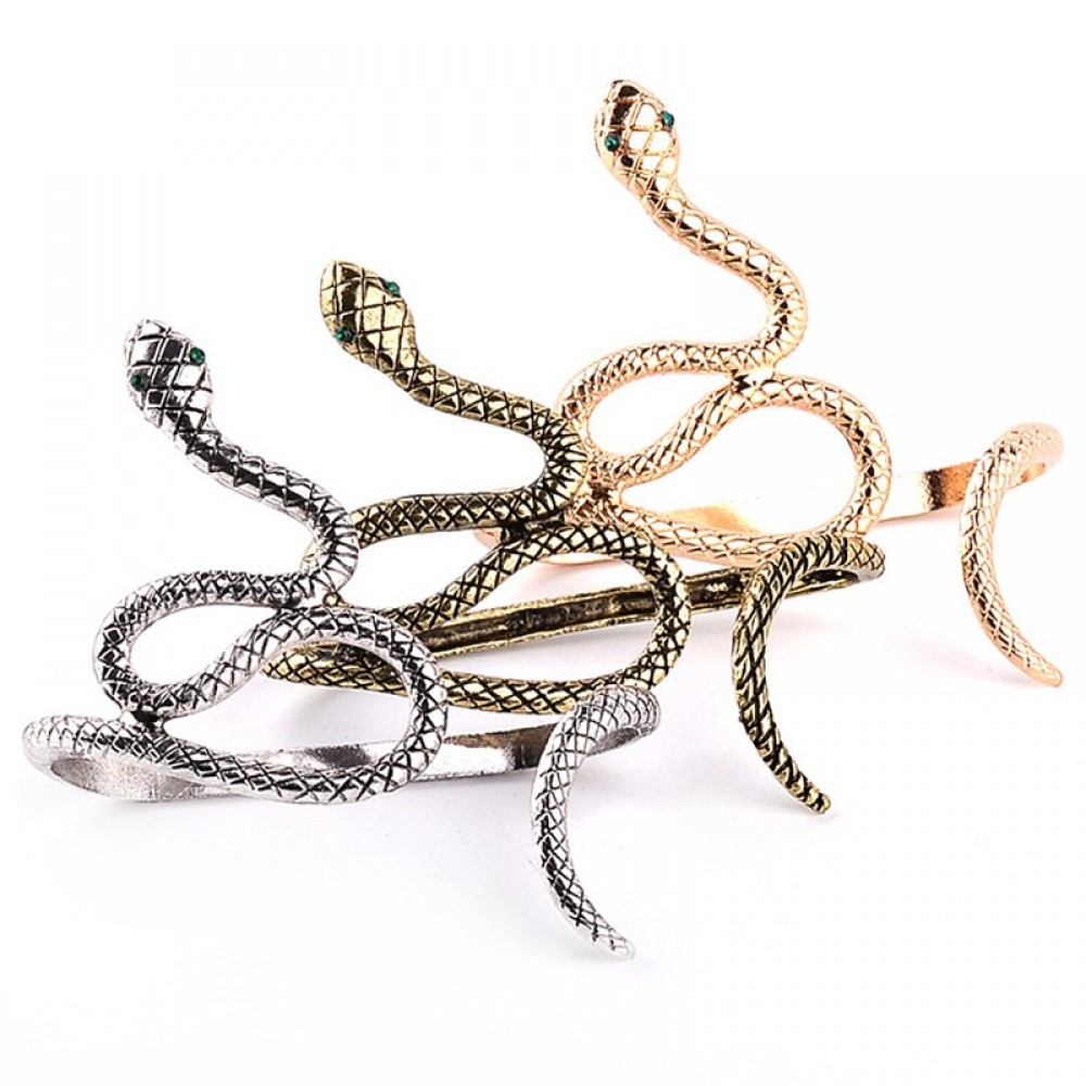 Egypt Cleopatra Opened Spiral Snake Punk Hand Palm Cuff Armlet Armband Bangles Vintage Bracelet Cuff Jewelry For Women 3 colors