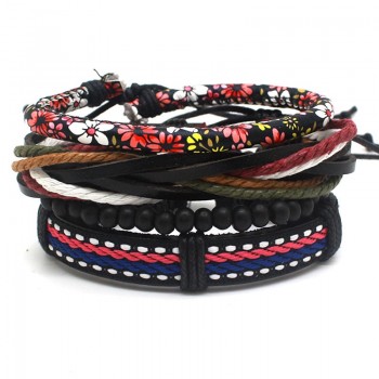 XiongHang Multi Layer Leather Bracelet Beads Men Women Occasionally Soft Retro Jewelry Jewelry Bracelet 4pcs In 1 Set
