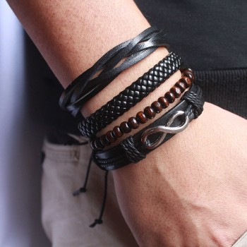 XiongHang Multi Layer Leather Bracelet Beads Men Women Occasionally Soft Retro Jewelry Jewelry Bracelet 4pcs In 1 Set