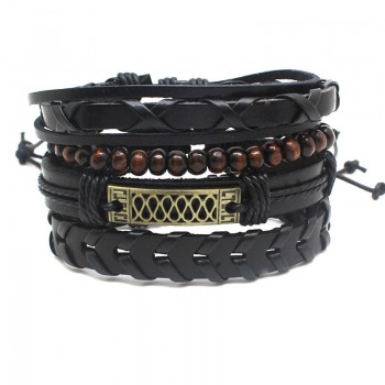 XiongHang Multi Layer Leather Bracelet Beads Men Women Occasionally Soft Retro Jewelry Jewelry Bracelet 4pcs In 1 Set