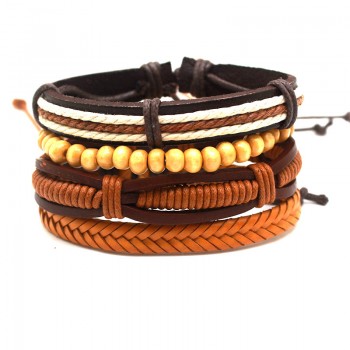 XiongHang Multi Layer Leather Bracelet Beads Men Women Occasionally Soft Retro Jewelry Jewelry Bracelet 4pcs In 1 Set