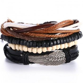 XiongHang Multi Layer Leather Bracelet Beads Men Women Occasionally Soft Retro Jewelry Jewelry Bracelet 4pcs In 1 Set