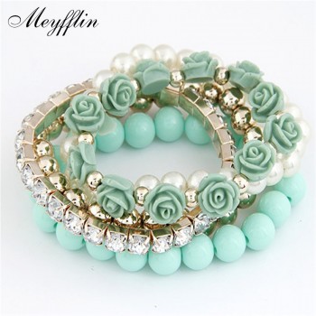 Charm Bracelets For Women Jewelry Rose Flower Multi-layer Wrap Flower Bracelets amp; Bangles Vintage Pulseras Mujer Pulseiras Femme