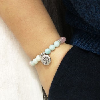 Ohm Buddha Lotus bracelet for women Rose Quartzs Pink Beaded wrist Yoga Buddha amazonite bracelet pink stone bracelet