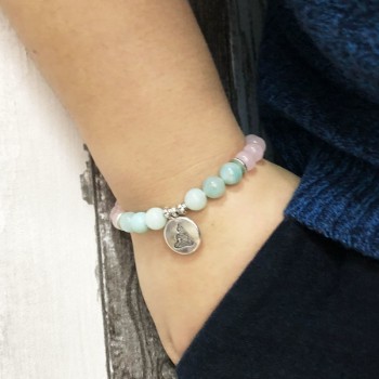 Ohm Buddha Lotus bracelet for women Rose Quartzs Pink Beaded wrist Yoga Buddha amazonite bracelet pink stone bracelet