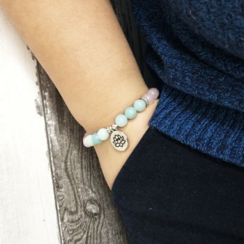 Ohm Buddha Lotus bracelet for women Rose Quartzs Pink Beaded wrist Yoga Buddha amazonite bracelet pink stone bracelet