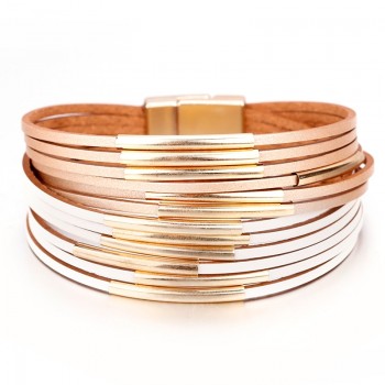 Amorcome Two-Color Bracelet For Women Jewelry Female Pearl Leather Alloy Bracelets amp; Bangles Fashion Charm Wrap Bracelets