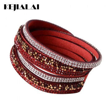Kejialai 2018 Fashion Jewelry Women Wrap Crystal Bracelets Female Leather Charm Flannelette Stone Bracelet Rows Charm KJL009
