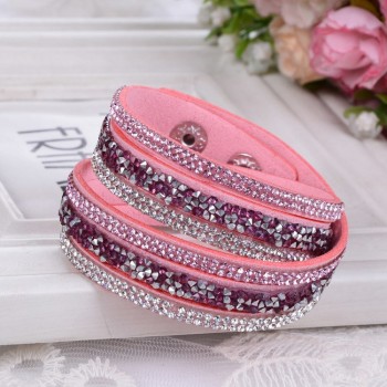 Kejialai 2018 Fashion Jewelry Women Wrap Crystal Bracelets Female Leather Charm Flannelette Stone Bracelet Rows Charm KJL009