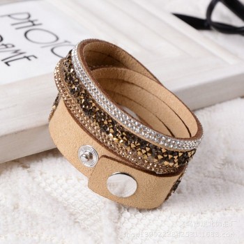 Kejialai 2018 Fashion Jewelry Women Wrap Crystal Bracelets Female Leather Charm Flannelette Stone Bracelet Rows Charm KJL009