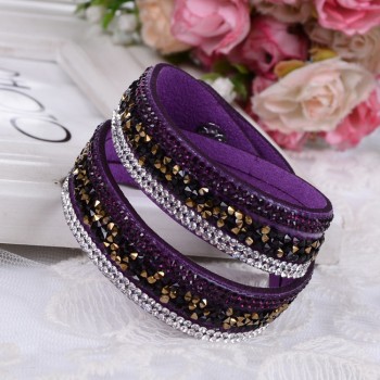 Kejialai 2018 Fashion Jewelry Women Wrap Crystal Bracelets Female Leather Charm Flannelette Stone Bracelet Rows Charm KJL009