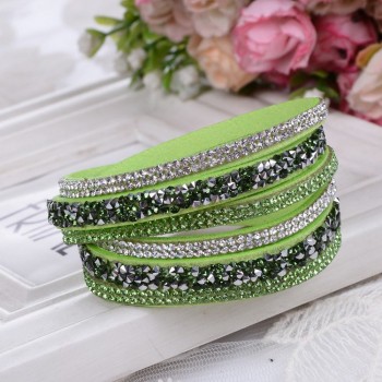 Kejialai 2018 Fashion Jewelry Women Wrap Crystal Bracelets Female Leather Charm Flannelette Stone Bracelet Rows Charm KJL009