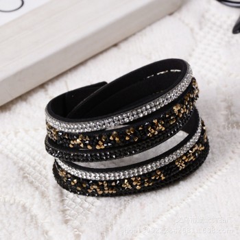 Kejialai 2018 Fashion Jewelry Women Wrap Crystal Bracelets Female Leather Charm Flannelette Stone Bracelet Rows Charm KJL009