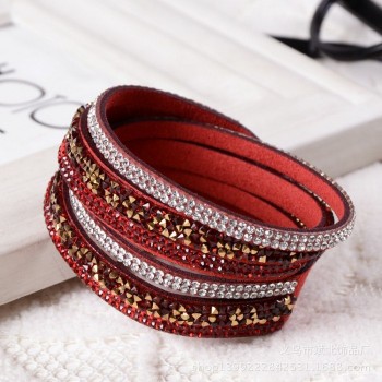 Kejialai 2018 Fashion Jewelry Women Wrap Crystal Bracelets Female Leather Charm Flannelette Stone Bracelet Rows Charm KJL009