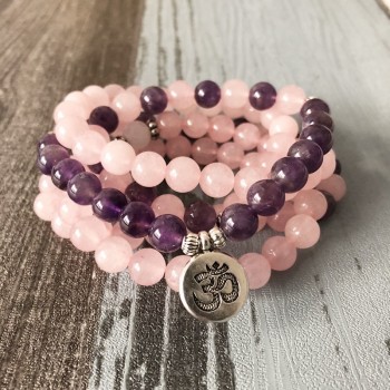 Hottest Woman Mala Necklace amp; bracelets For Women Rose Quartzs Amethysts Yoga Bracelet Mala Lotus 108 Beads Pink Bracelet